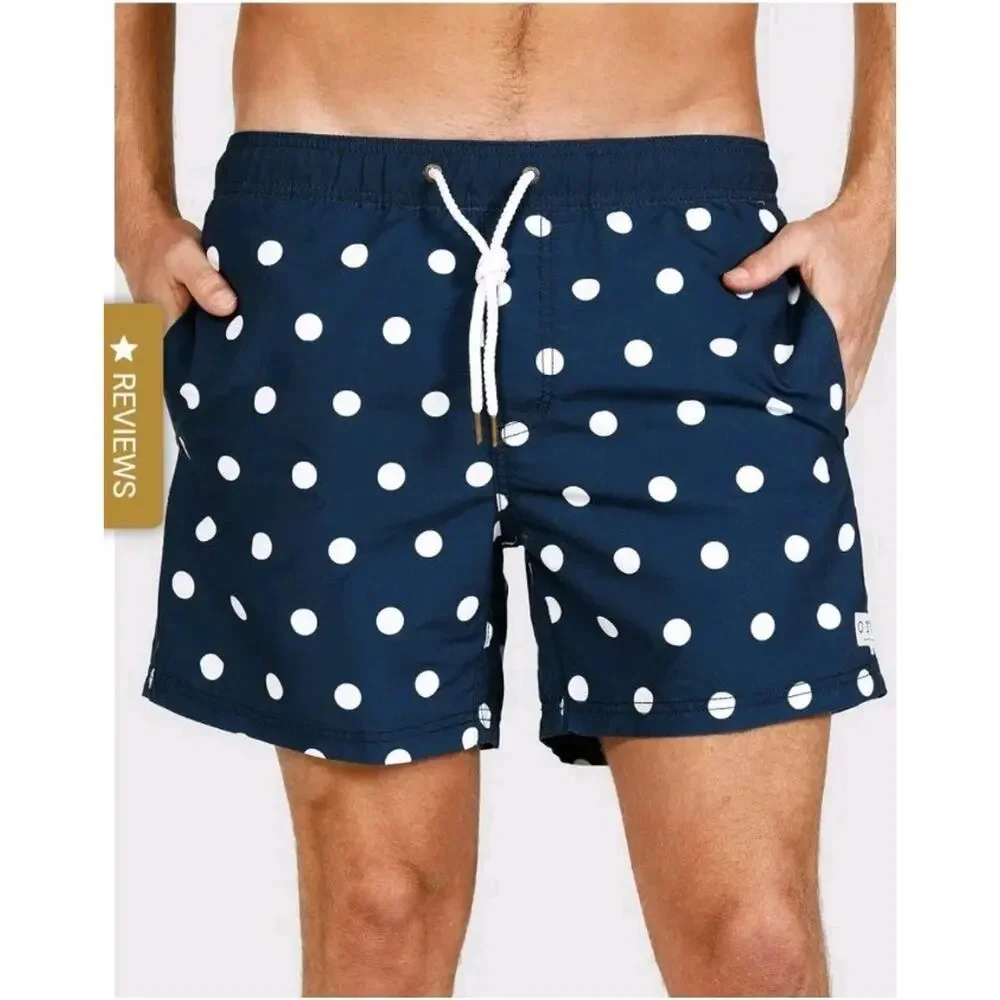 ORTC Mens Henley Swim Shorts Sz M Polka Dots Navy White Beach‎ Resort Vacation